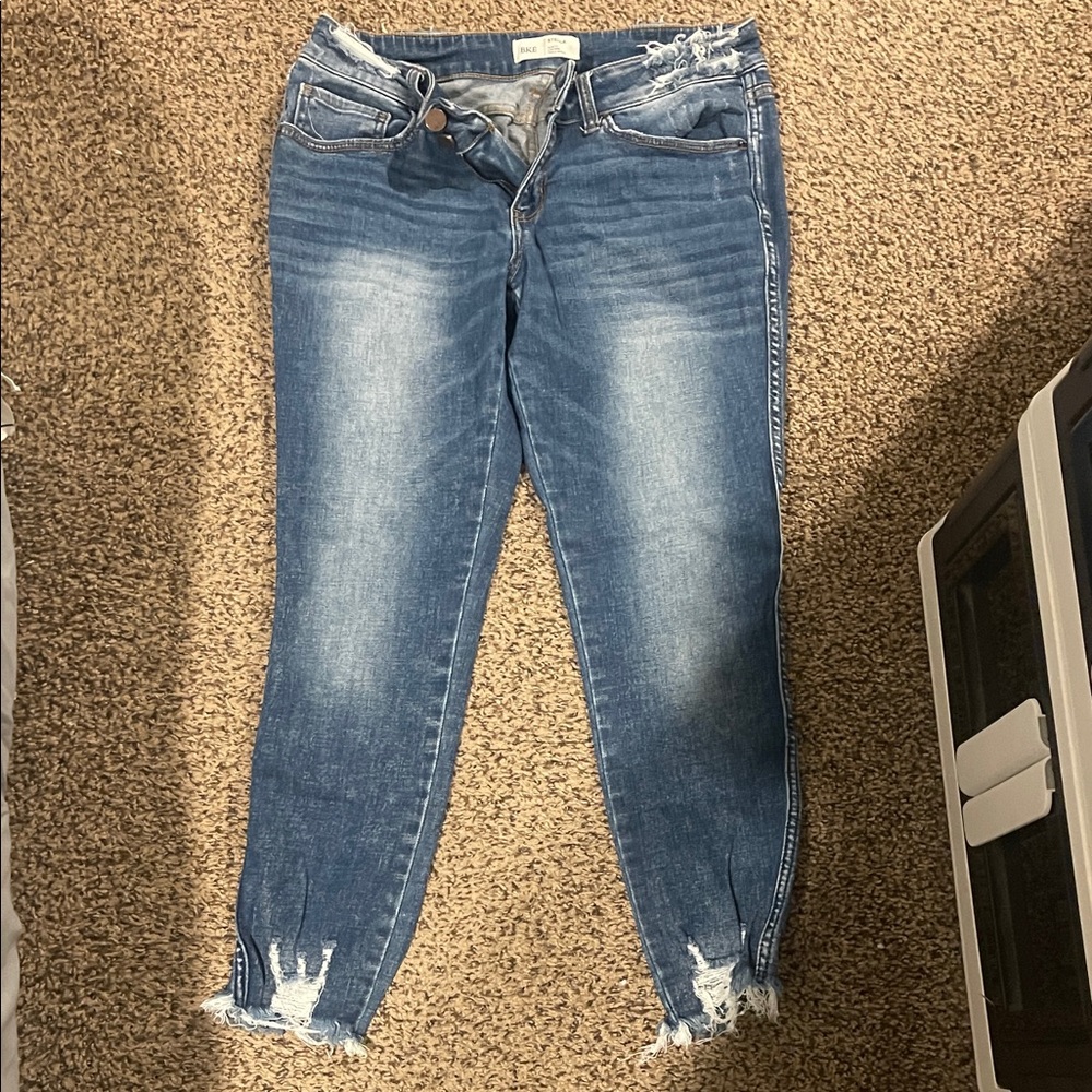 BKE Women's Blue Distressed Ankle Crop Jeans